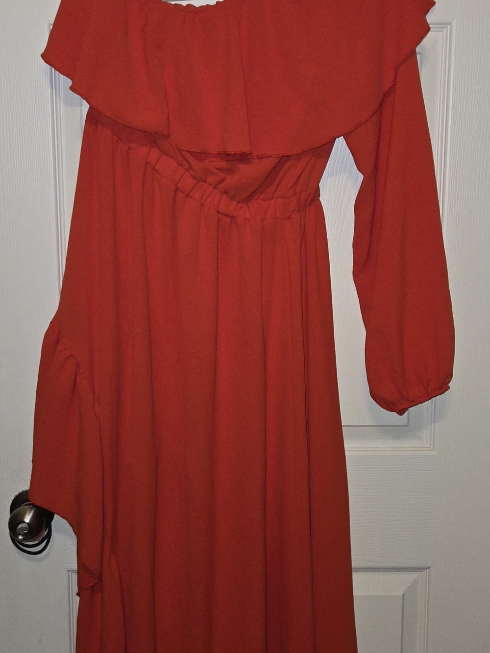 Bright Red Ruffled One Shoulder Maxi Dress - Picture 4 of 4